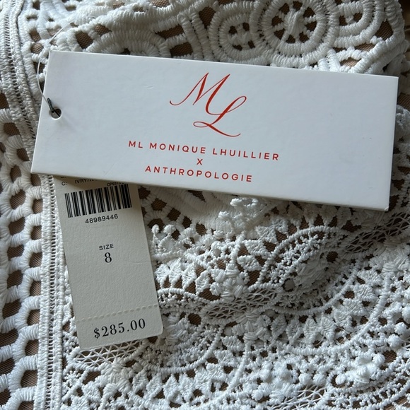 Monique Lhuillier x Anthropologie Yolande Lace Dress Ivory Scalloped Vneck 8 NEW - Picture 12 of 16